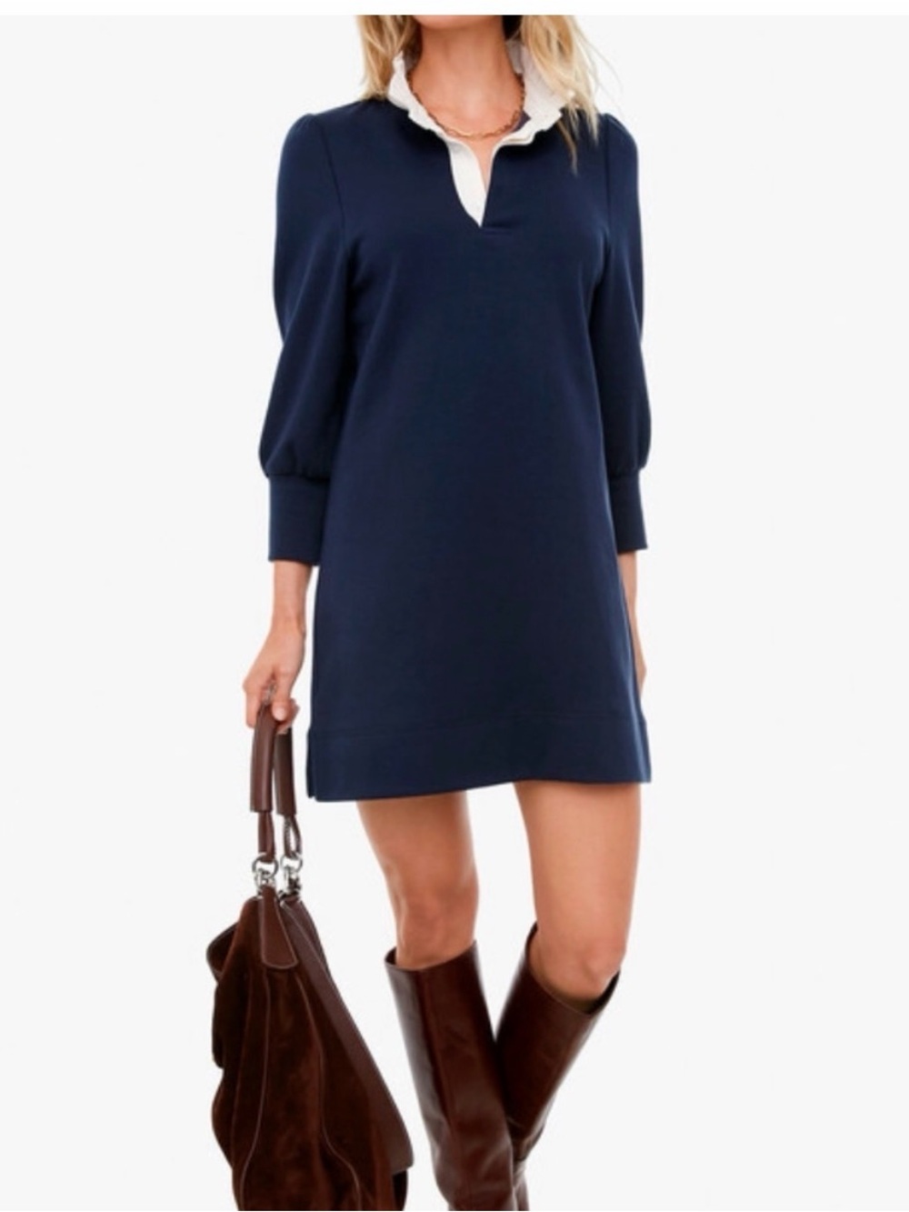 Pomander Place Navy Shift Dress with Ivory Ruffle Collar - Picture 2 of 7